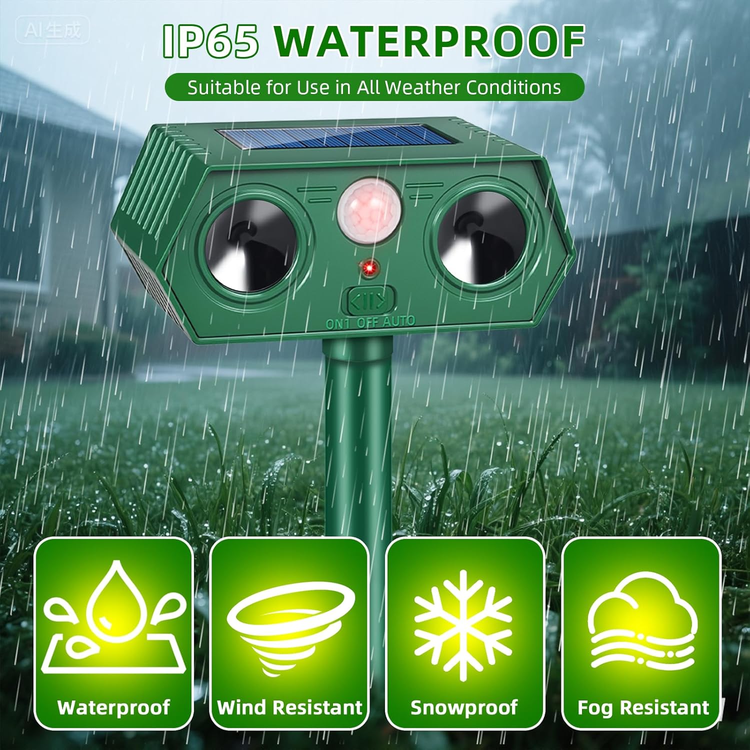 2026 Solar Ultrasonic Animal Repellent Outdoor Sonic Fortress Pro Squirrel Repellent Outdoor Cat Repeller Deer Deterrent with IP65 Motion Sensor to Scare Raccoon Rabbit Dog Skunk for Garden Yard(2)