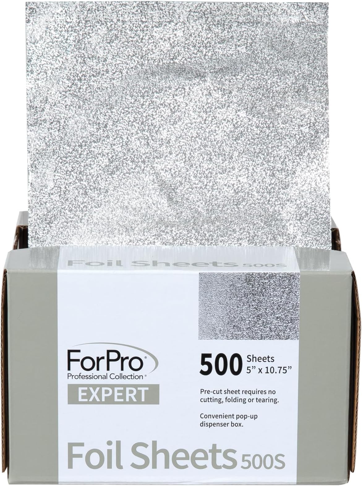 ForPro Professional Collection Expert Embossed Foil Sheets 500S, Aluminum Foil, Pop-Up Foil Dispenser, Hair Foils for Color Application and Highlighting Services, Food Safe, 5"W x 10.75"L, 500-Count
