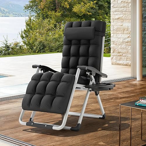 Miniatura 2 de MoNiBloom Silla reforzada de gravedad cero, tumbona plegable para piscina y playa, tumbona de bronceado portátil con cojín, reposacabezas y bandeja
