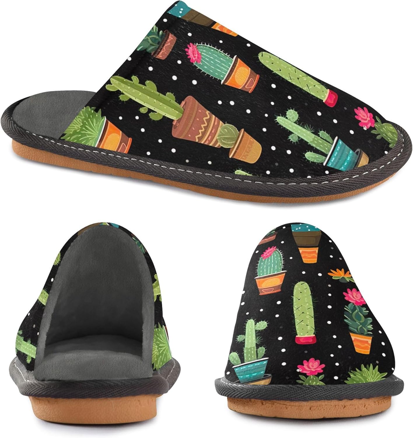 Cactus House Slippers – Cozy Fuzzy Slippers for Guests, Washable & Disposable, Perfect for Shoeless Home, Spa & Hotel Use A110156