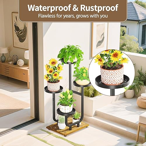 Miniatura 5 de LASZOLA Soporte de plantas negro de 4 niveles alto de metal para interiores, soporte grande y resistente para macetas, estante organizador para