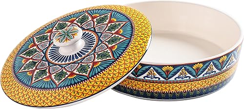 Miniatura 7 de Bico Calentador de tortilla de cerámica tunecina de 8.8 pulgadas, servidor de tortilla con tapa, soporte para tacos para fiesta mexicana, martes de