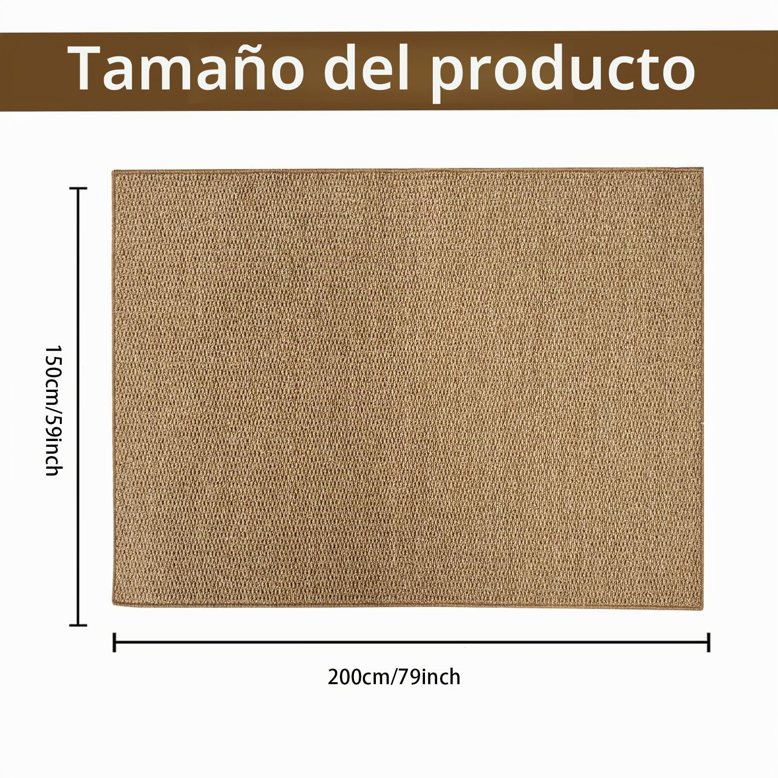 USTIDE Alfombra grande de sisal para sala de estar, textura gruesa, lavable, antideslizante, no se desprende, aspecto de yute, 150 x 200 cm