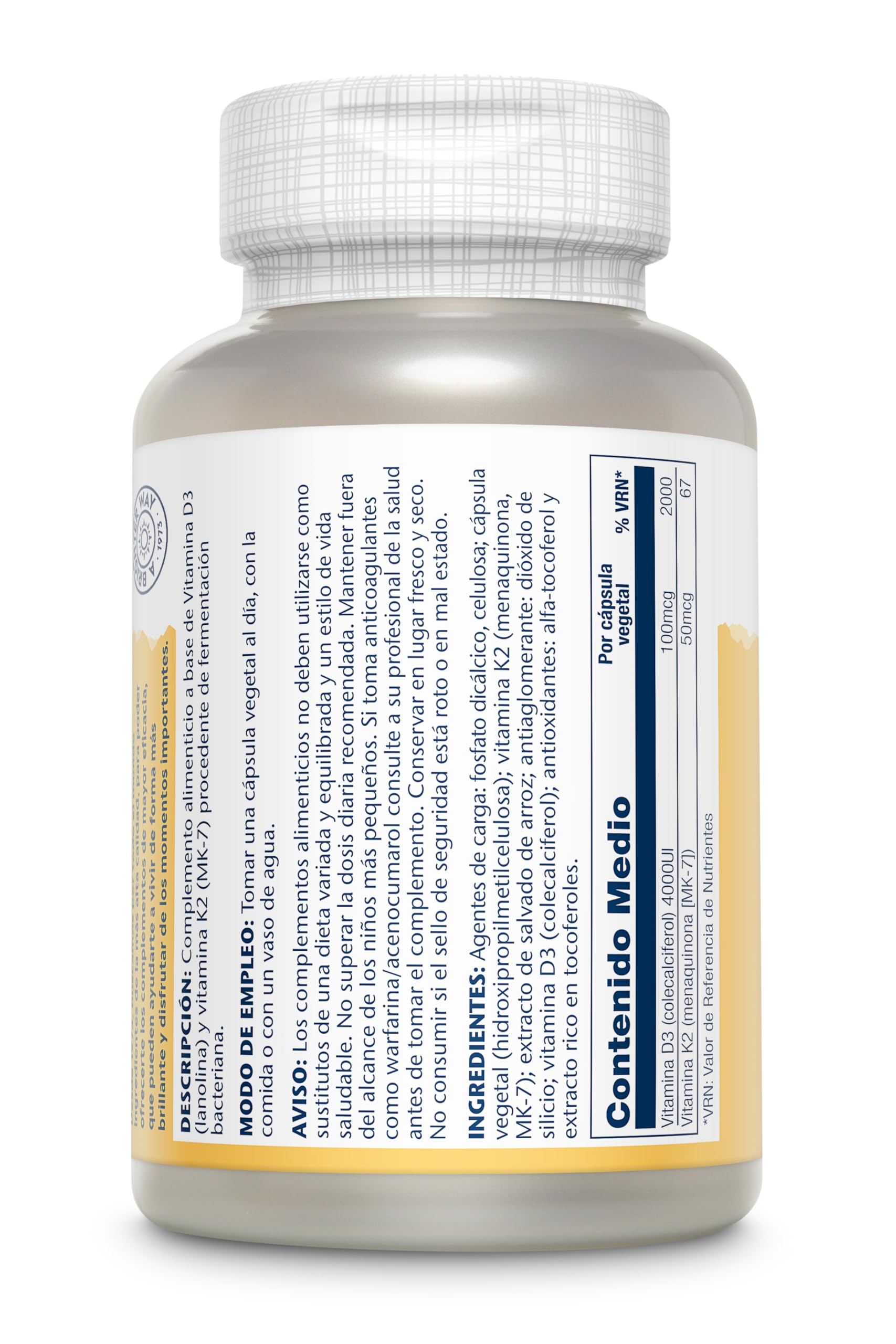 SOLARAY Vitamin D3 + K2 | Vegcaps Es 200 G, Sin Sabor, 120 Unidad