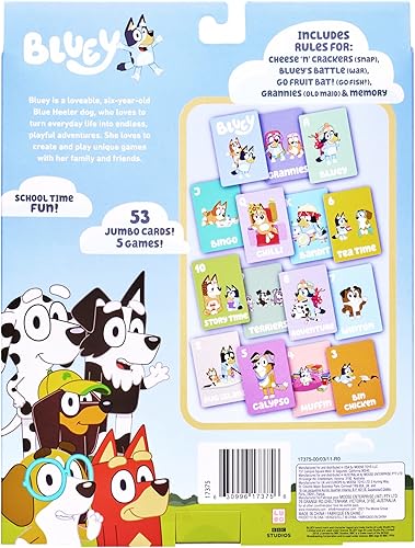 Vista 26 de El juego de cartas 5 en 1 de Bluey incluye 53 cartas gigantes.