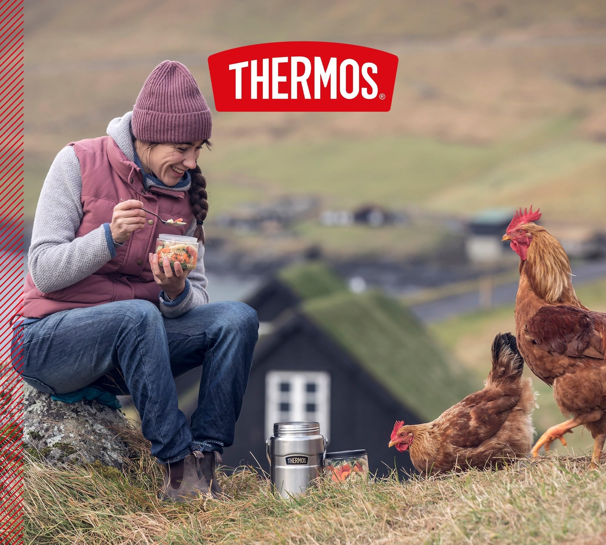 Thermos STAINLESS KING Thermobehälter 1,20 l, 12 h heiß, stainless steel | 24 h kalt, absolut dicht, Edelstahl-Isolierbehälter für Essen, mit 2 Allrounder-Einsätzen, Lunchpot, silber matt