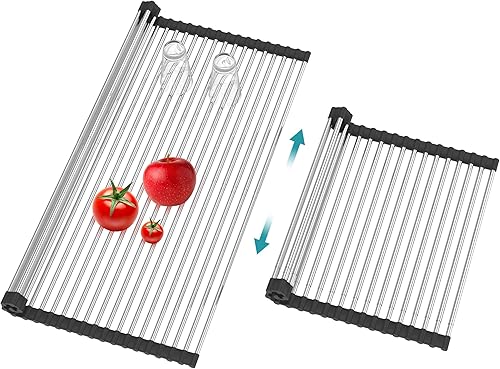 BBXTYLY Escurridor de platos enrollable extra grande, para secar sobre el fregadero, accesorios para fregadero de cocina, escurridor de acero