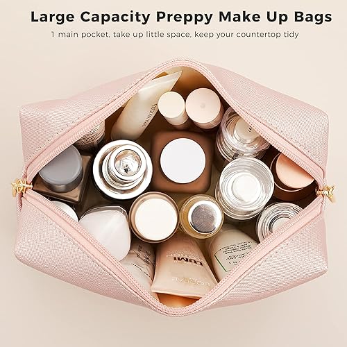 Miniatura 5 de HBselect Bolsa de maquillaje Preppy, bolsa de cosméticos de chenilla, bolsa de aseo para mujer, elegante, impermeable, portátil, bolsa de piel para
