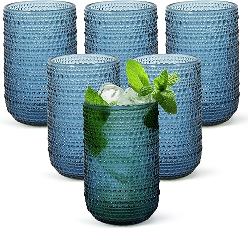Miniatura 11 de Hobnail - Juego de 6 vasos para beber, juego de cristalería vintage de 14 onzas, vaso de agua verde en relieve para cerveza, jugo, cóctel, whisky,