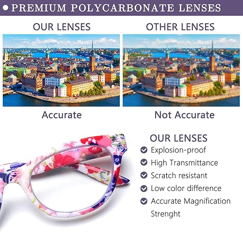 Miniatura 9 de Paquete de 4 lentes de lectura de ojo de gato, bloqueo de luz azul para mujeres, diseño elegante con bisagras de resorte, lectores de computadora