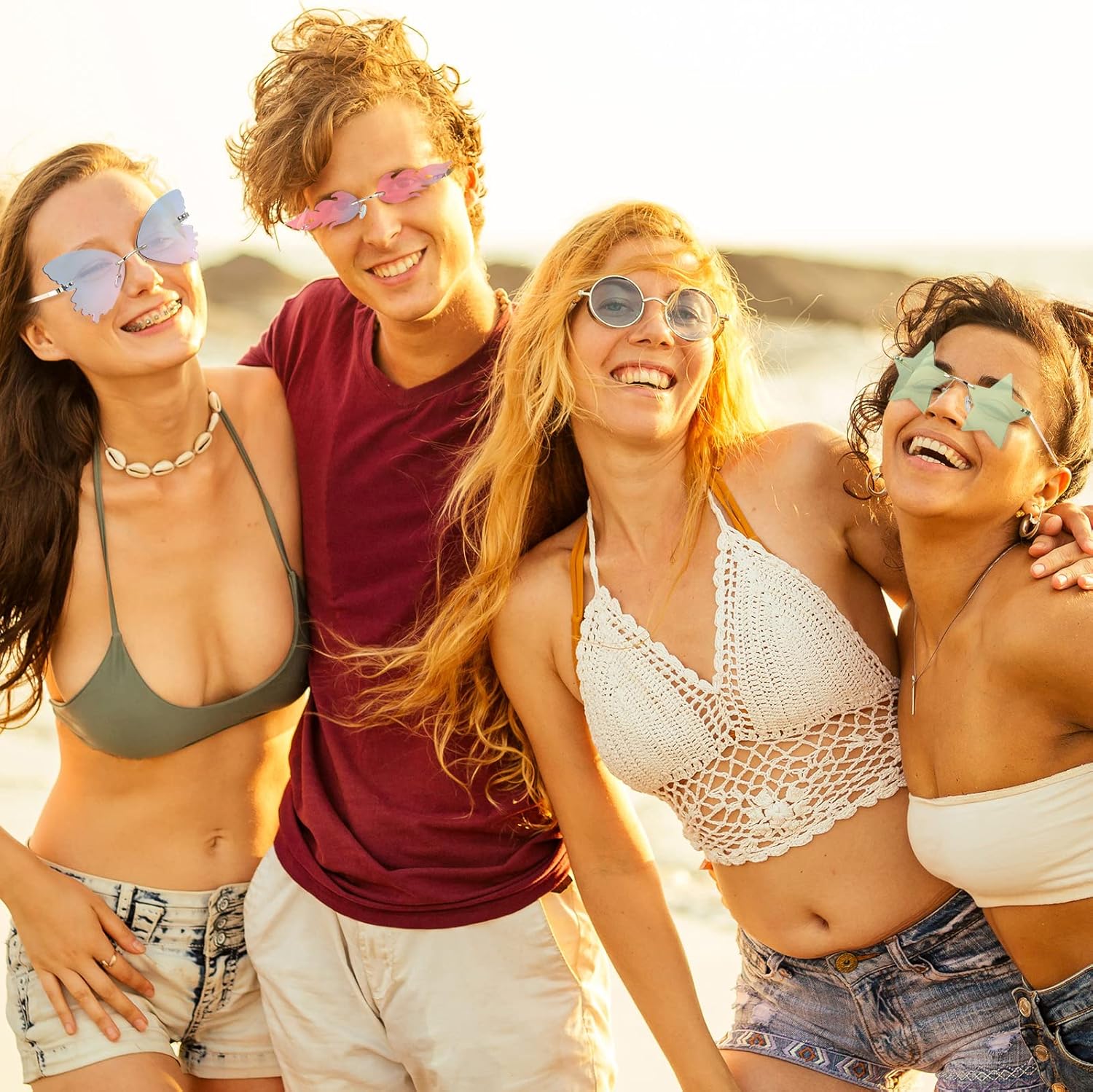 8 Pcs Irregular Sunglasses Set Heart Sunglasses Flame Cloud Butterfly Star Rimless Glasses Favors (Vibrant Style) - Image 5