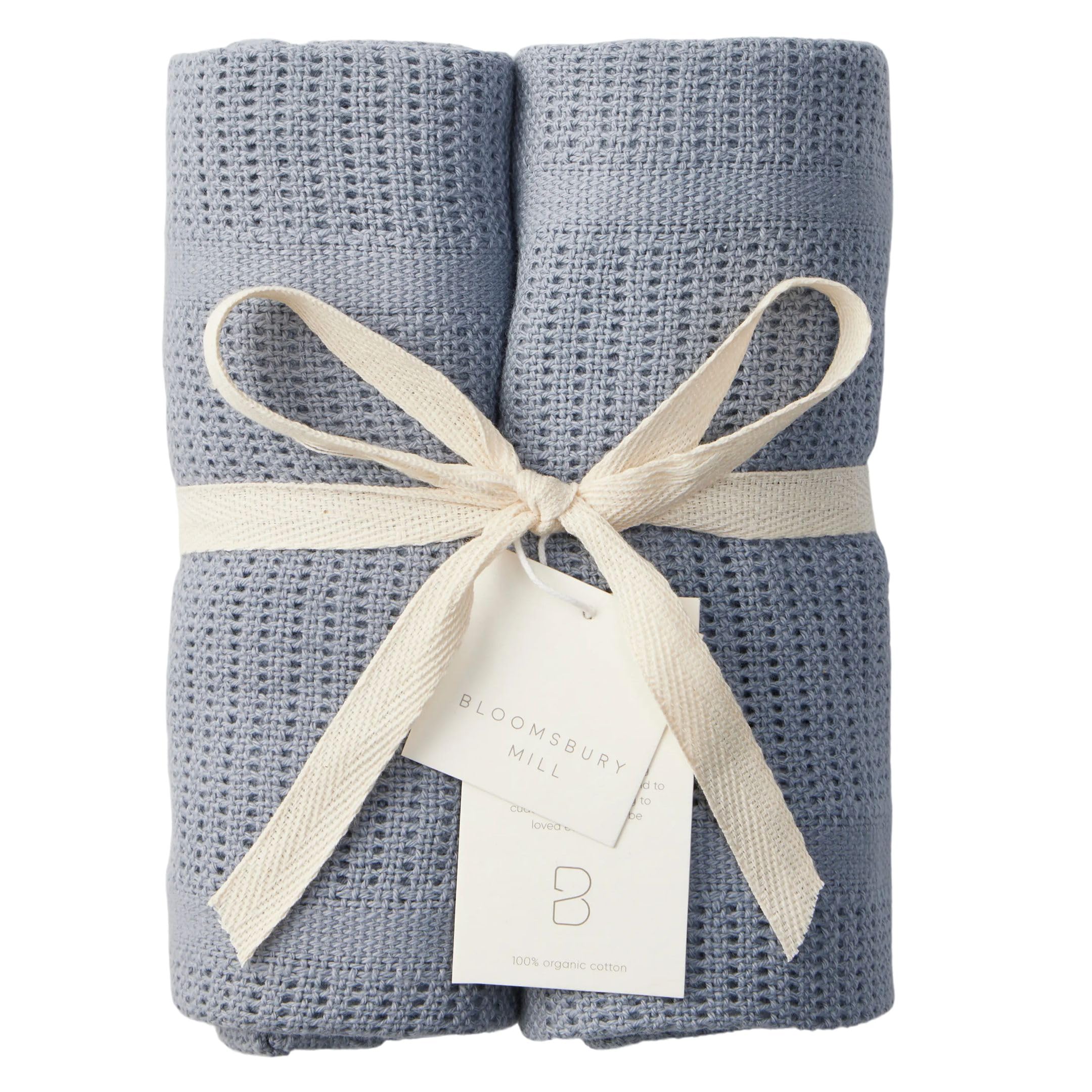 Bloomsbury Mill - Cellular Blankets Baby - 100% Organic Cotton - 2 Pack - Mist Blue - Newborn Essentials - Soft Breathable Baby Blankets for Pram, Cot, Moses Basket - 75x95cm