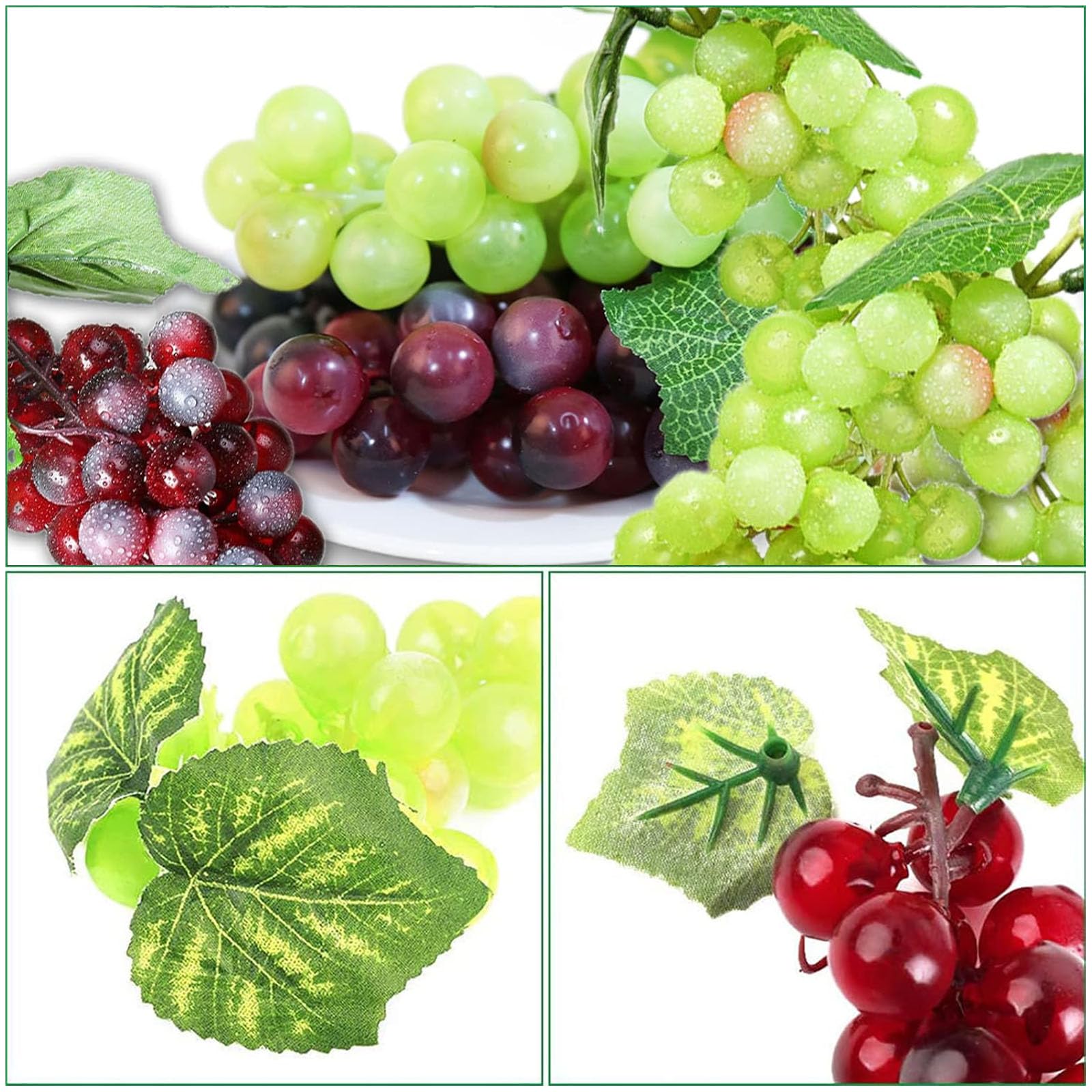 Juego de 7 uvas artificiales de plástico (3 uvas artificiales, para decoración de vino, soporte de frutas artificiales, 7 unidades)