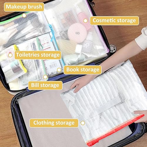 Miniatura 6 de YOPCDJ 18 bolsas de malla con cremallera, bolsas impermeables con cremallera para suministros de oficina, 12 colores para almacenamiento de juegos