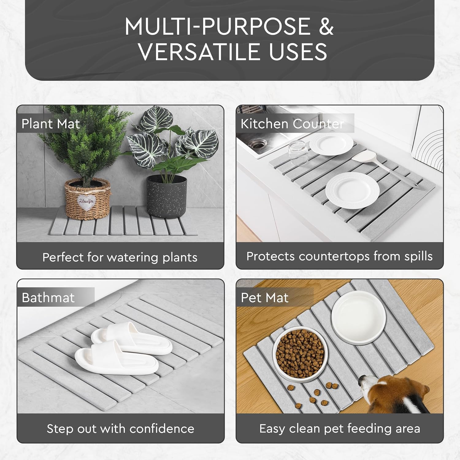 Foldable Stone Bath Mat | 23.6" x 15.4" Diatomaceous Earth Bath Mat with Anti-Slip Rubber Backing | Absorbent Bathroom Mat | Non Slip & Fast Drying Diatomite Stone Mat for Bathroom | Light Grey - Image 6