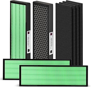 【Upgraded】FLT5000 Filter-C True HEPA Replacement Filter Compatible with Germ-Guardian Filter C AC5250PT AC5000E AC5300B AC5350W for Improving Moist Conditions, 4 H13 HEPA & 4 Extra Carbon Pre-Filters