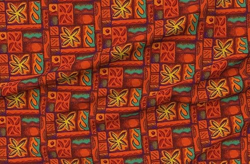 Miniatura 5 de Spoonflower Tela  Flores onduladas rojas vintage hawaianas retro polinesio de mediados de siglo Aloha impreso en tela de mezclilla cuarto gordo