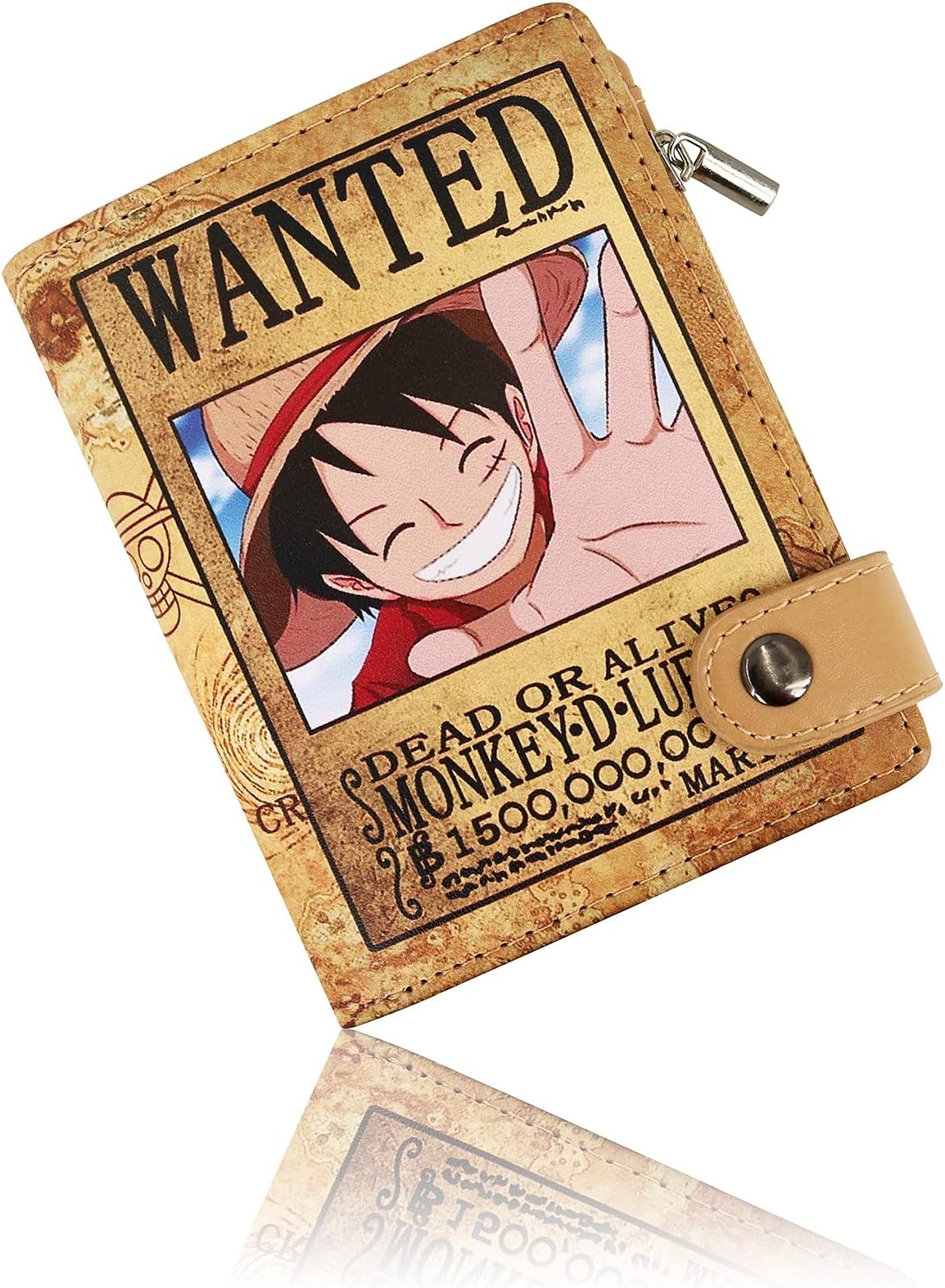 Roffatide Anime Wallets for Boys Bi-Fold Short Faux Leather Wallet Travel Slim Wallet with Zip Coin Pocket Khaki A