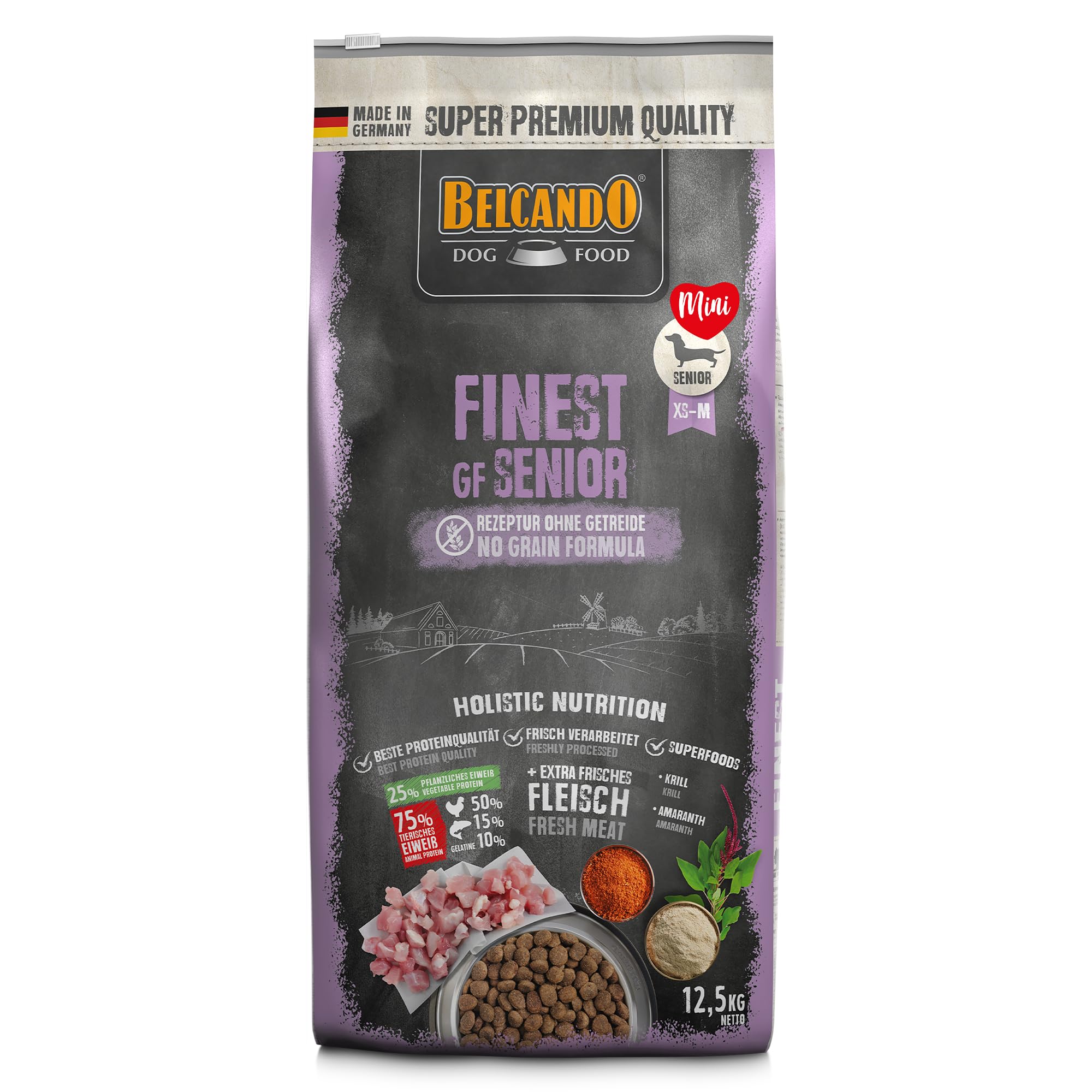 BELCANDO Finest GF Senior [12,5 kg] getreidefreies Hundefutter | Trockenfutter für ältere und empfindliche Hunde | Alleinfuttermittel für Hunde ab 1 Jahr