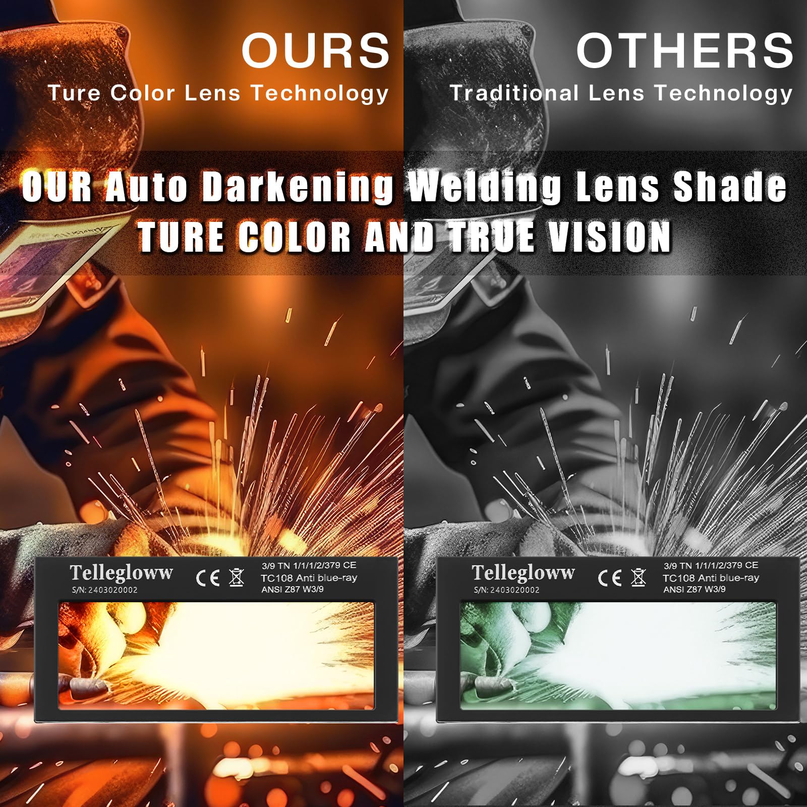 Tellegloww Juego de 3 lentes de soldadura doradas, de 2 x 4 1/4 pulgadas, lentes de soldadura de oscurecimiento automático dorado, filtro de soldadura para casco, tubo de soldadura automática, lente