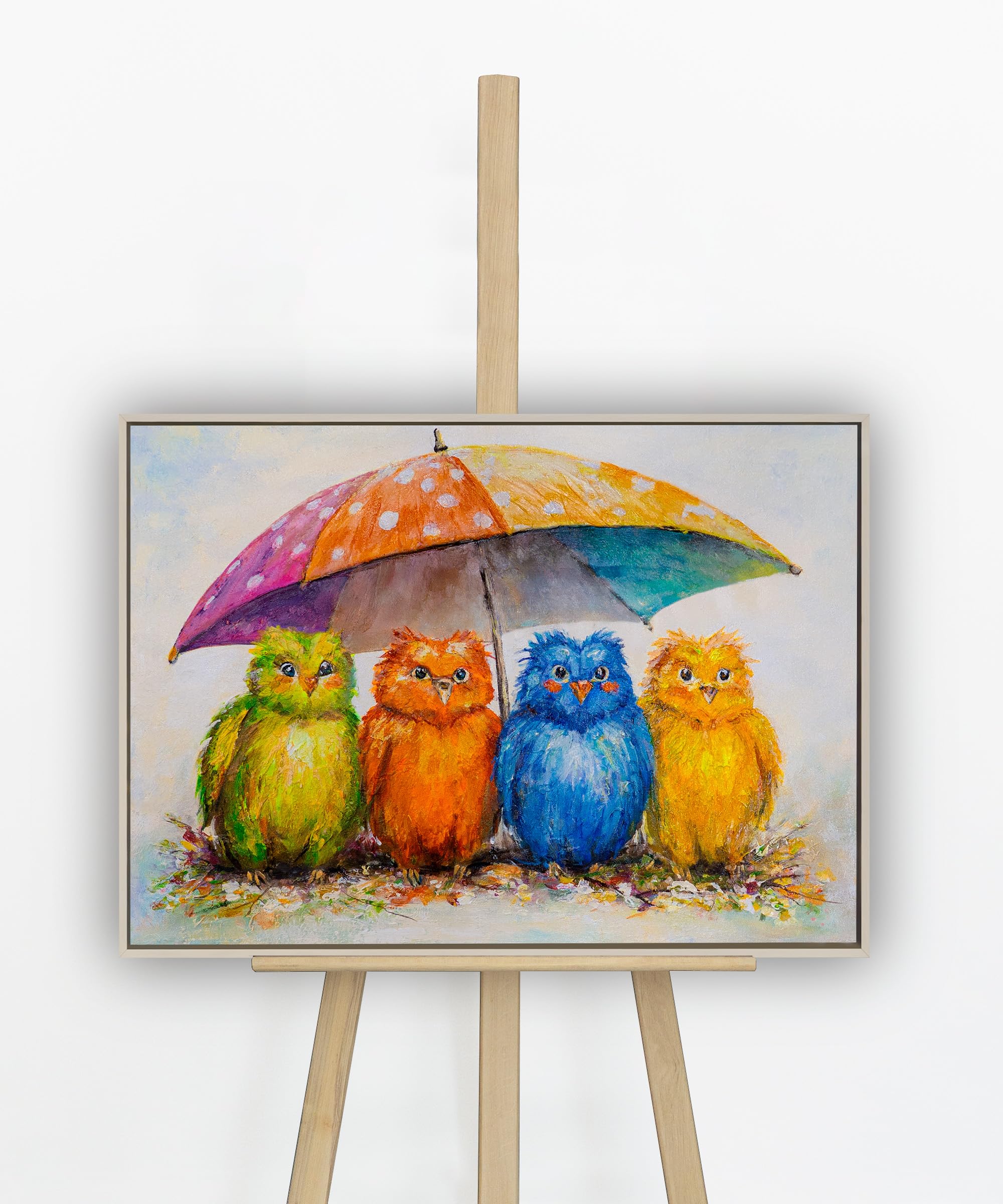 Quatre oiseaux duveteux tableau poétique pour un intérieur chaleureux