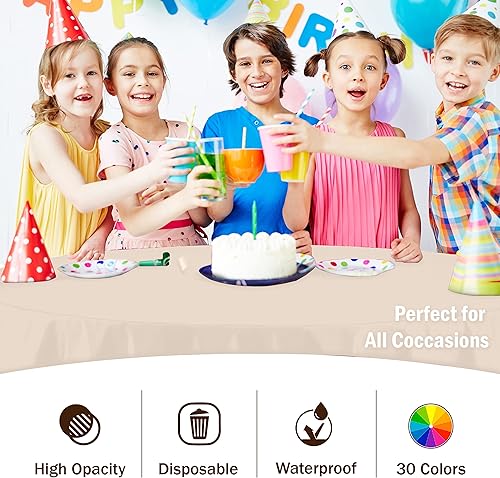 Miniatura 5 de Exquisite Paquete de 24 manteles de plástico color marfil, mantel redondo desechable de 84 pulgadas para fiestas, mantel redondo, manteles