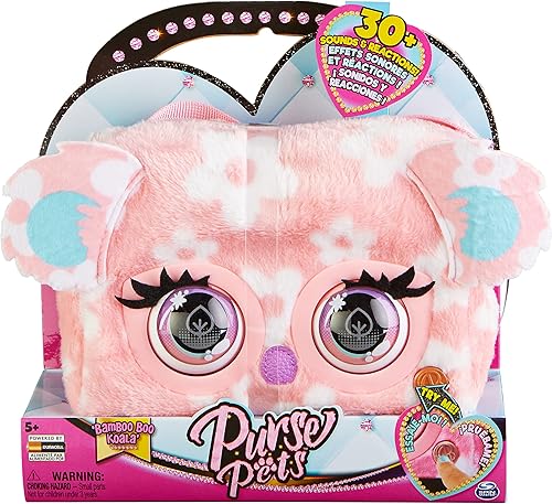 Purse Pets, Print Perfect Bamboo Boo Koala, juguete interactivo para mascotas y bolso con más de 30 sonidos y reacciones, juguetes para niños para