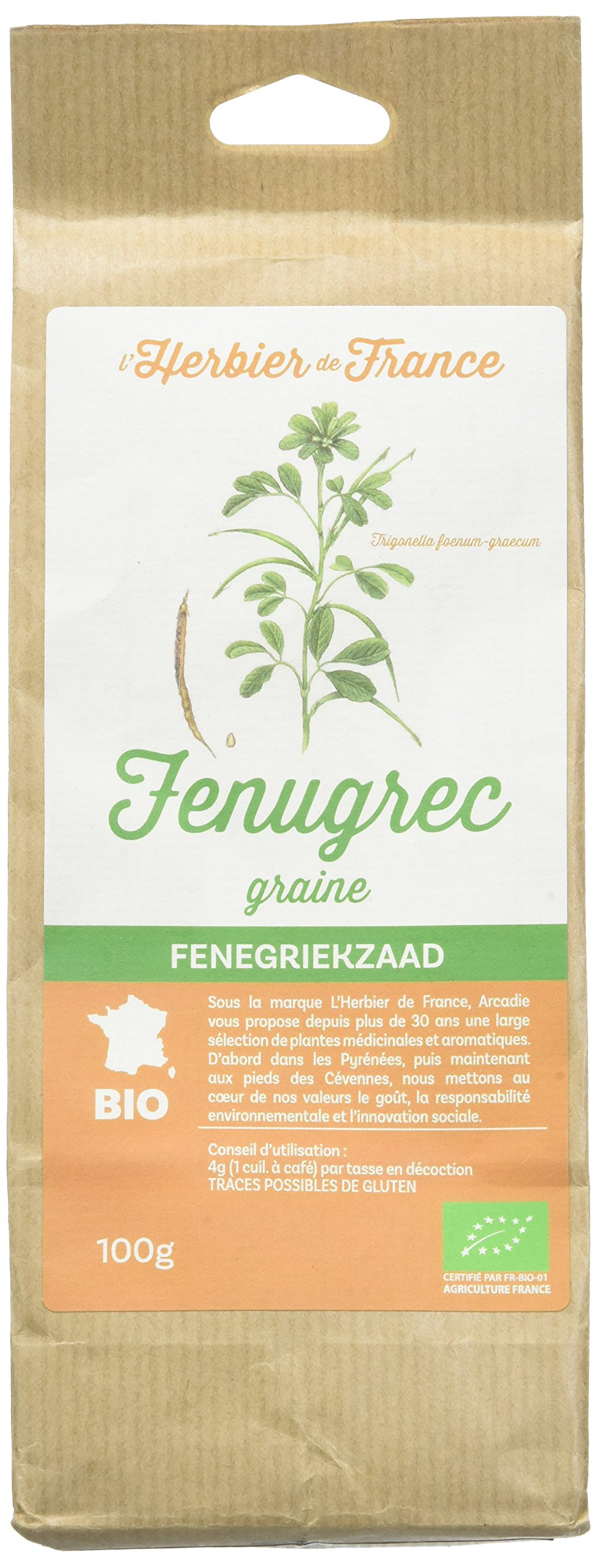 L'herbier de France Fenugrec Graines Bio Sachet Kraft, 100 g