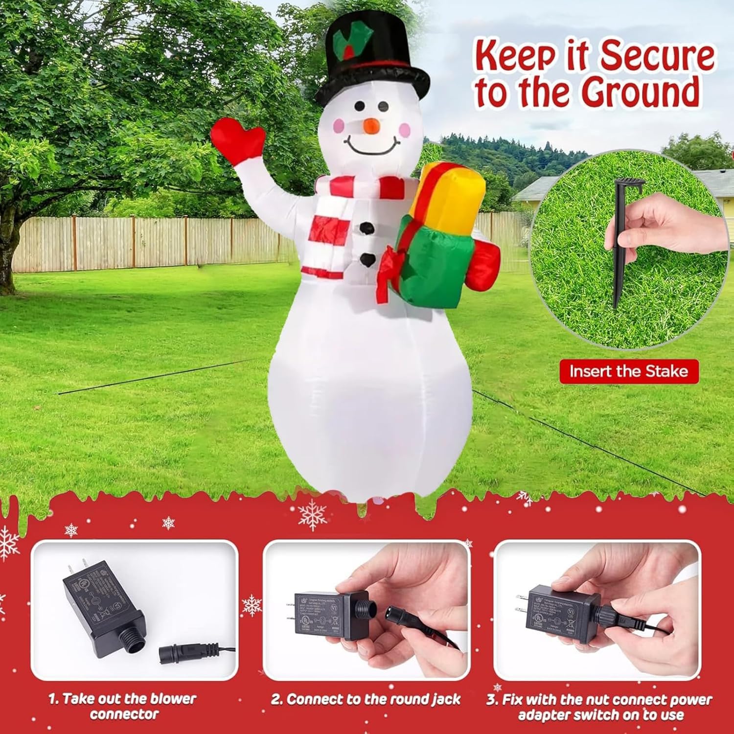 5FT Christmas Inflatables Snowman with Rotating Lights, Blow Up Snowman Outdoor Decoration LED Lighted Snow Man Christmas Decor for Yard Patio Garden Lawn Xmas Holiday Indoor Party