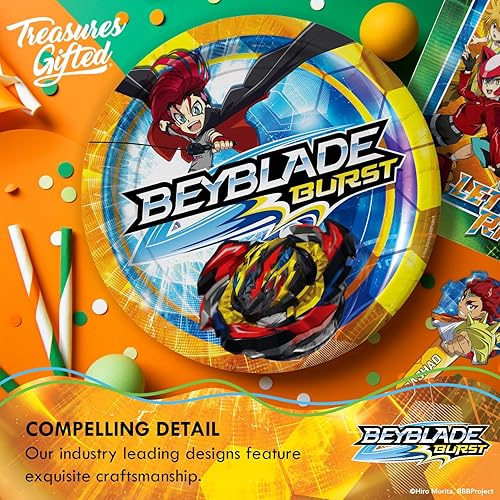Miniatura 4 de Treasures Gifted Suministros para fiestas de BEYBLADE BURST con licencia oficial, platos BEYBLADE de 9 pulgadas, 8 unidades, suministros para fiesta