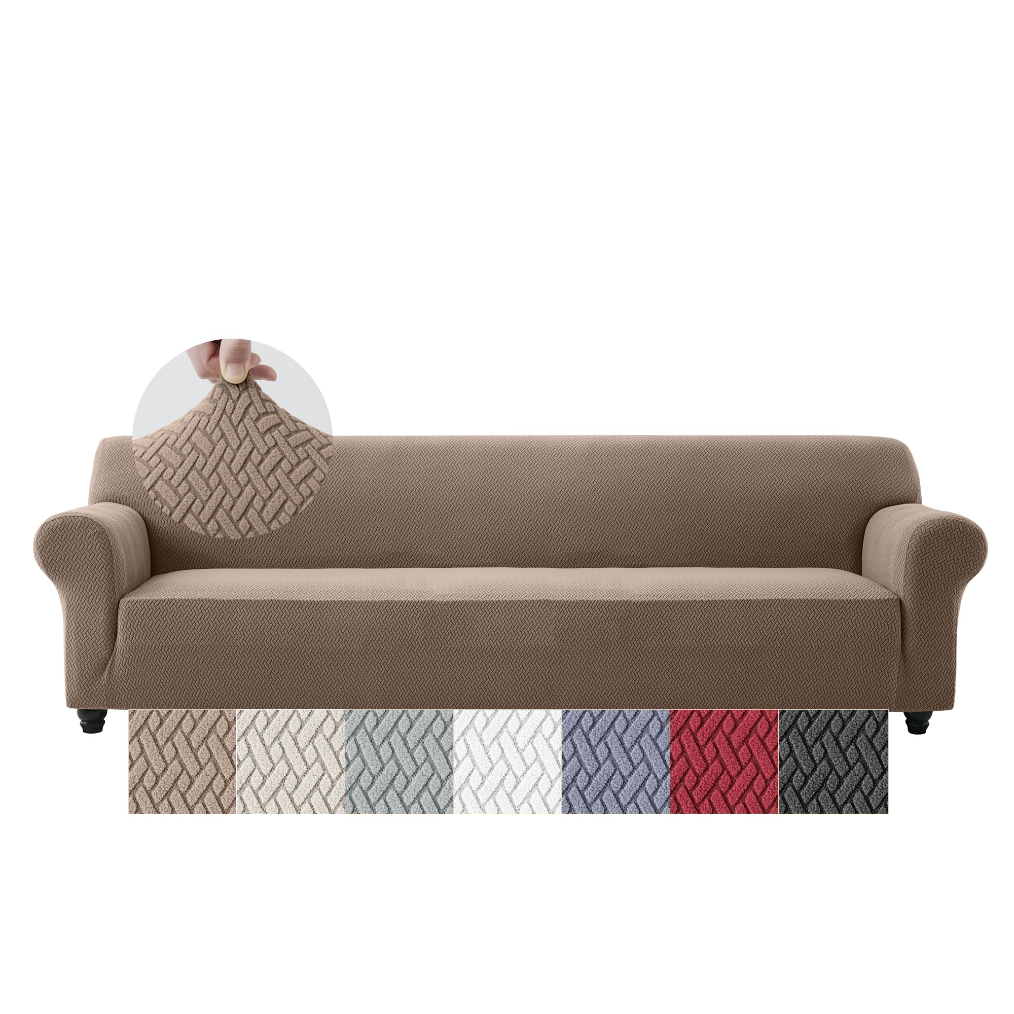 Moonlight Bedding Coffee/Sand High Stretch Sofa Cover 4 Seater – Spandex Elastic Fit Sofa Slipcovers, Soft Washable Furniture Protector For Pets/Kids/Dogs, Non Slip Couch Covers (Fits 92"–118")