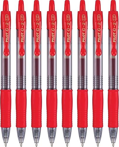 Pilot G2 - Bolígrafos de gel premium con punta rodante, punta gruesa de 1 mm, bolígrafos rojos, paquete de 8 - Ideal para escritura escolar, para