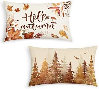 Bonhause Set of 2 Pillow Cases Autumn 30x50cm Fall Leaves Tree Forest Polyester Linen Decorative Cushion Covers Decorative Cushion Covers for Sofa Home Decoration