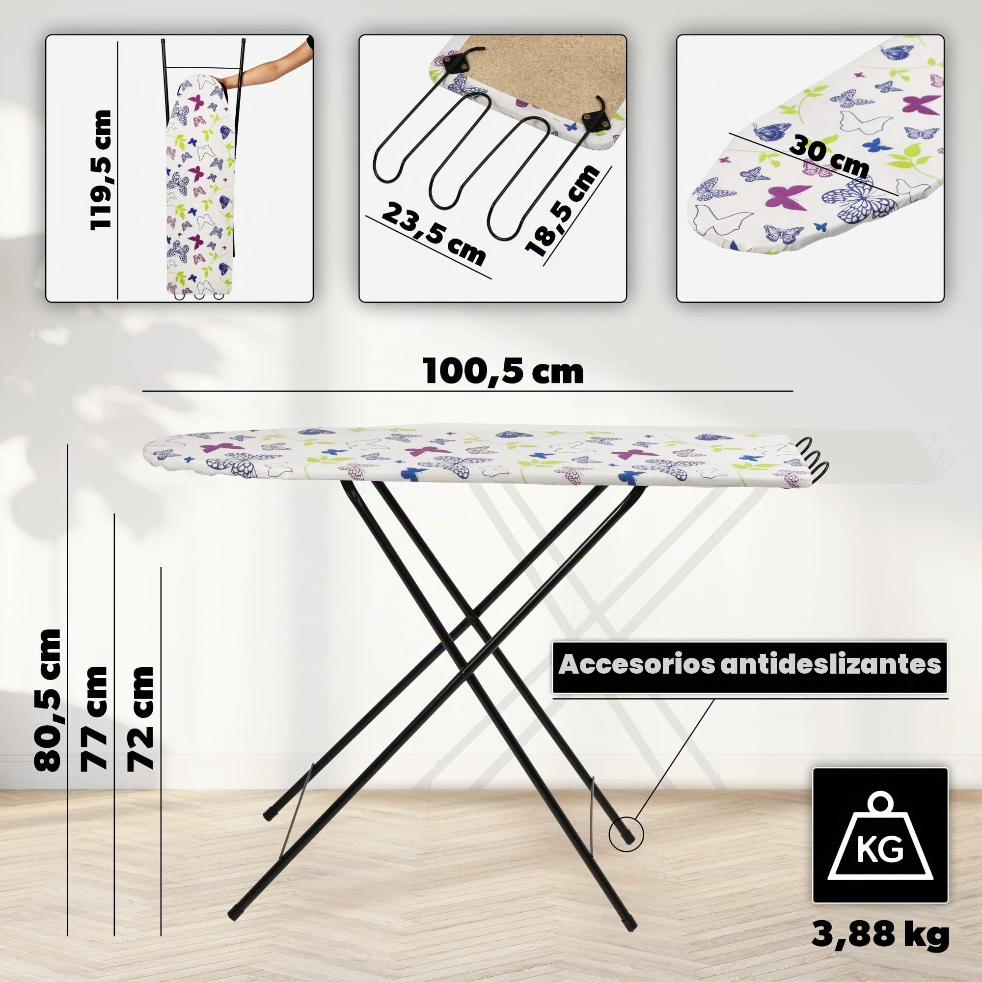 KADAX Tabla de planchar plegable y extensible, 100,5 x 30 cm, superficie ancha, altura ajustable, para plancha de vapor