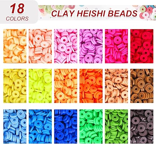 Miniatura 3 de QUEFE 5400 cuentas de arcilla para hacer pulseras, kit de cuentas espaciadoras de arcilla polimérica de 18 colores, kit de fabricación de joyas con