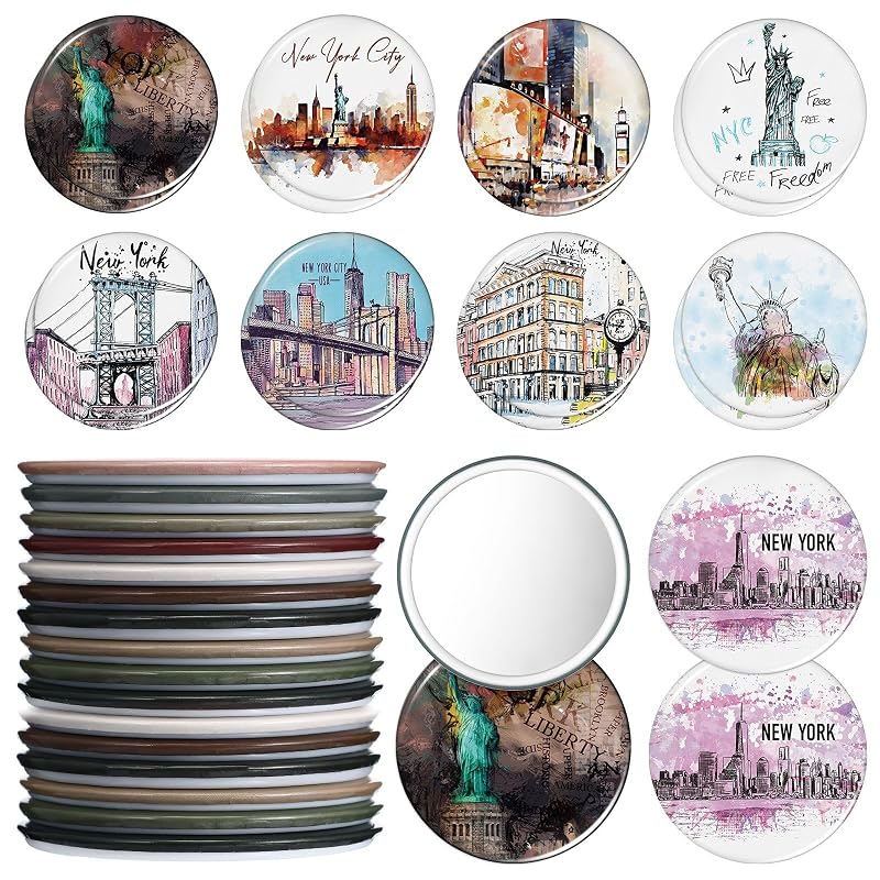 Espelho compacto de viagem Bulyoou com estampas de Nova York, pacote com 18