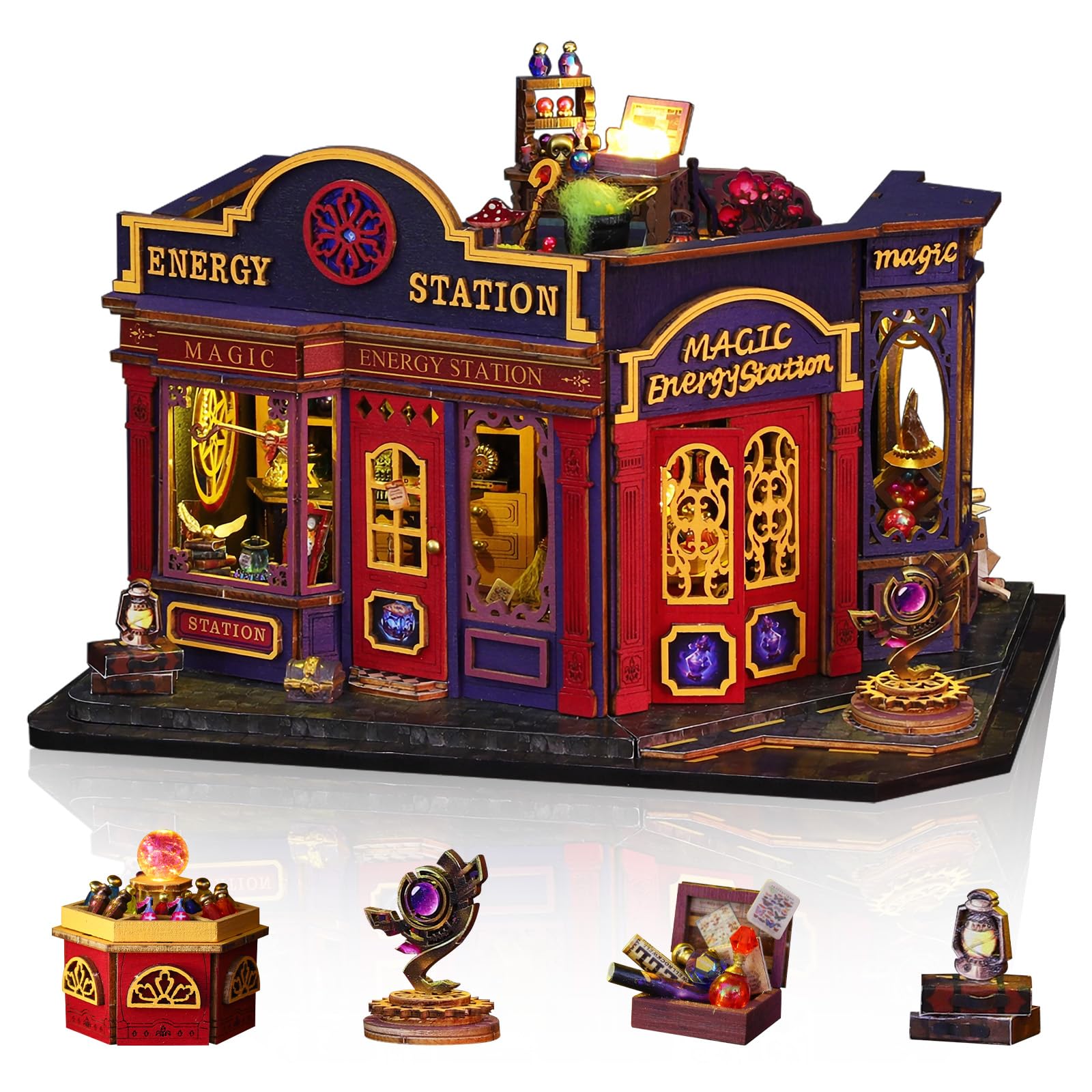 Foyucool Miniature House Kit, Tiny House Kit with Light, DIY Mini House Building Kits for Adults to Building, Unique Gift for Birthday Christmas, Magic Station โ image 1