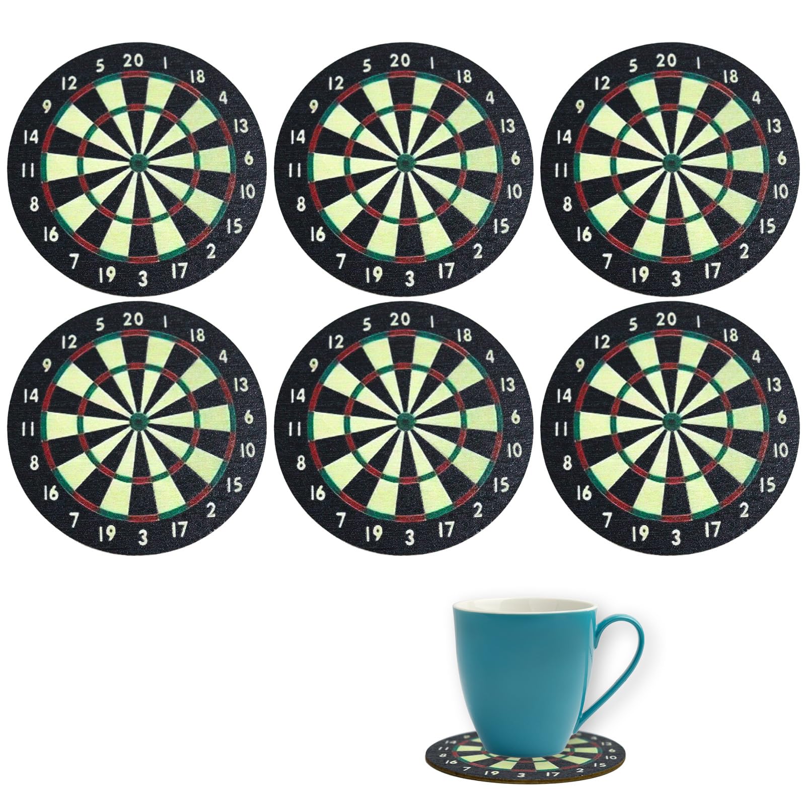 Cateye Multi-Color 6Pcs Dartboard Coasters Darts Accessories With Non-Slip Design, Heat Resistant Coasters For Home Pub, Durable Material Bar Accessories For Darts Themed Home, Gifts For Enthusiasts