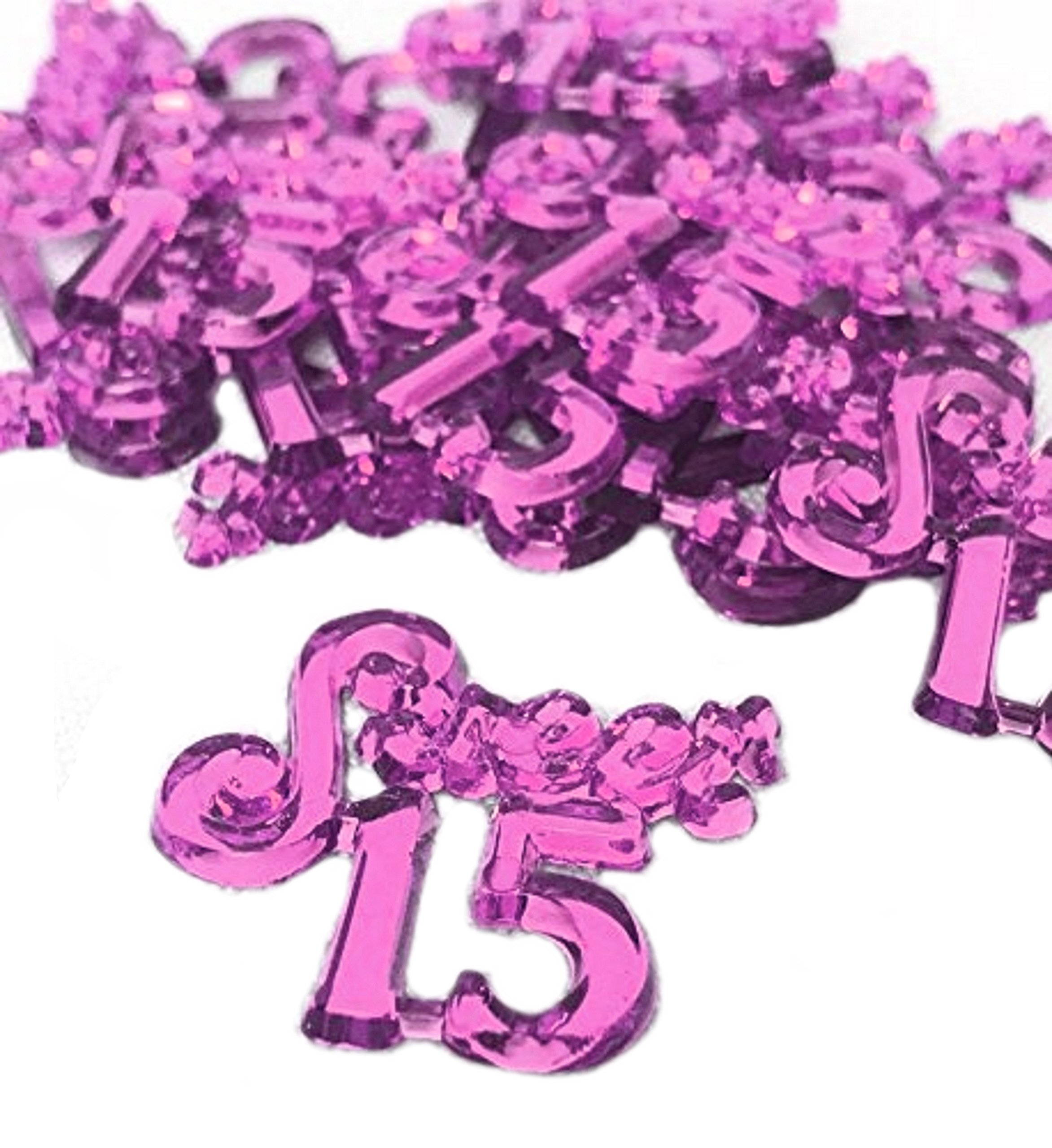144 pc Sweet 15 Charms Embellishment Number for Capias Favors Acrylic Confetti (Fuchsia)
