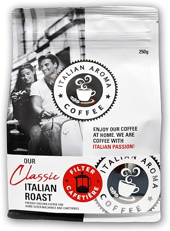 Italian Aroma Coffee - 250g Filter Ground Coffee for Cafeti re s/French Press and Home Filter Machines - Coarse Grind