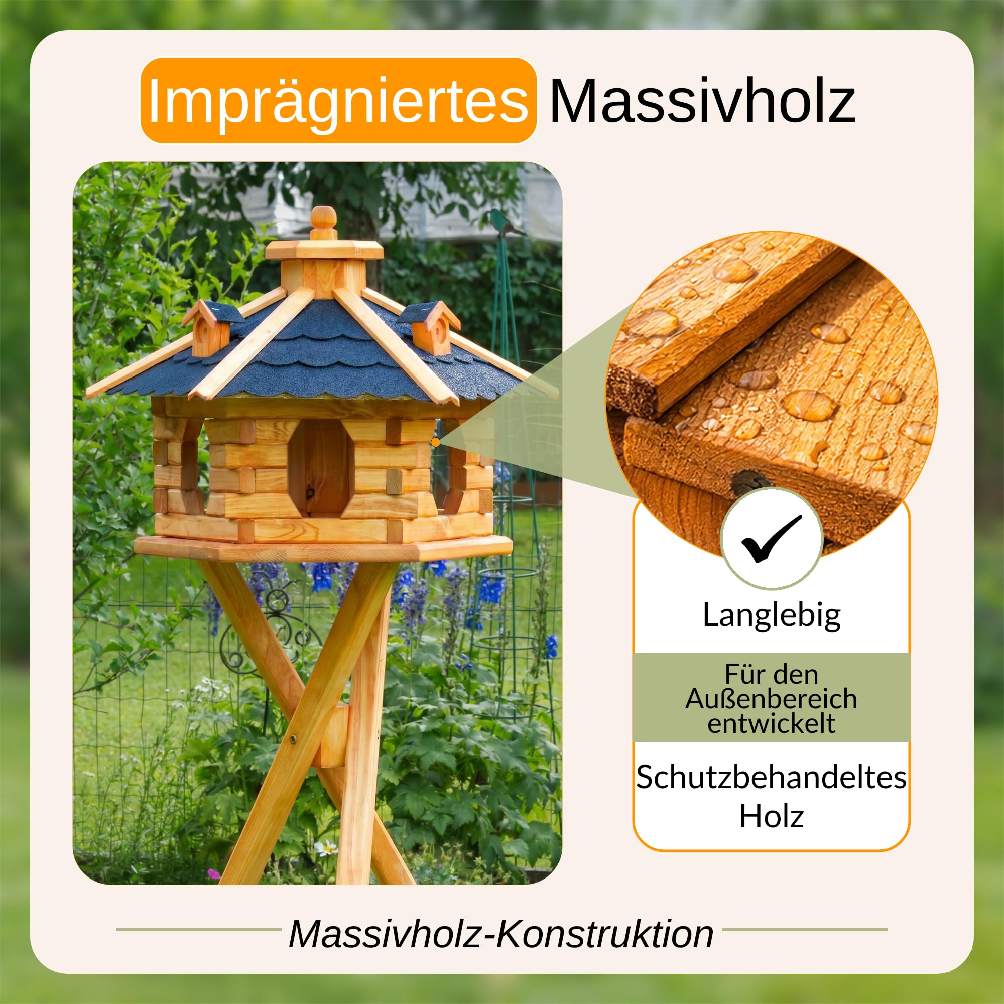 Deko-Shop-Hannusch Vogelhaus wahlweise mit Ständer und Solarbeleuchtung, Verschiedene Größen L - XXL, Futtersilo, wetterfestes Bitumendach (Größe Standard L, schwarz)