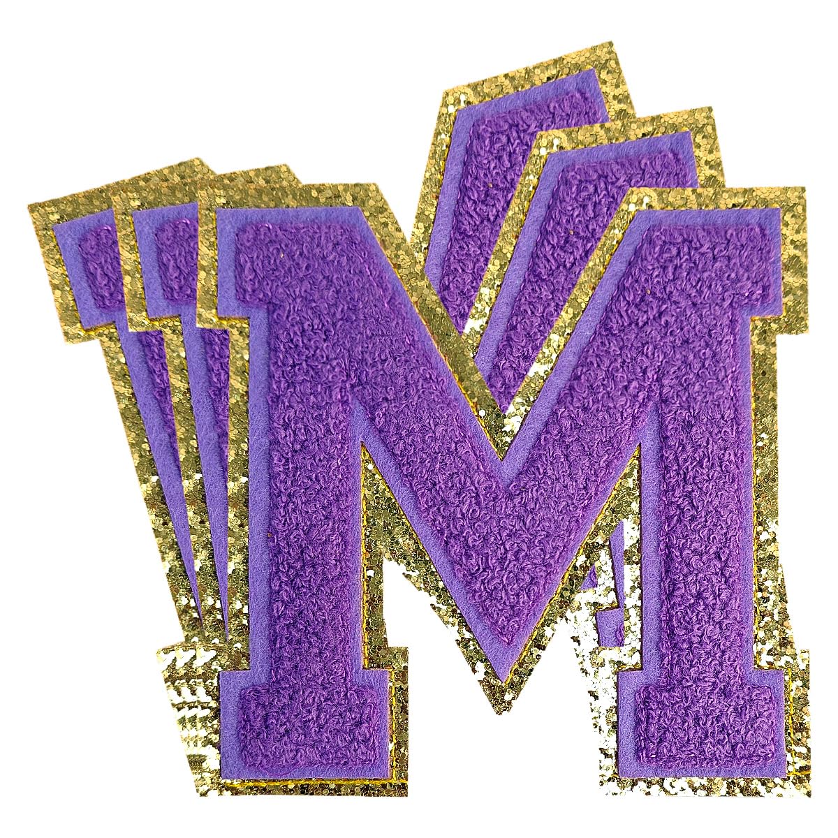 3Pcs Chenille Letter Patches Purple Glitter Iron on Patches Varsity Letter Patches Chenille Embroidered Patch Sew On Patches for Clothing Hat Bags Jackets Shirt (Purple, M)