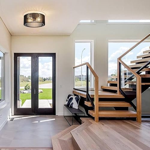 Miniatura 6 de Zlepmlla Moderna lámpara de techo de montaje empotrado negra  bombilla incluida, lámpara de granja para cocina, isla, entrada, porche, vestíbulo,