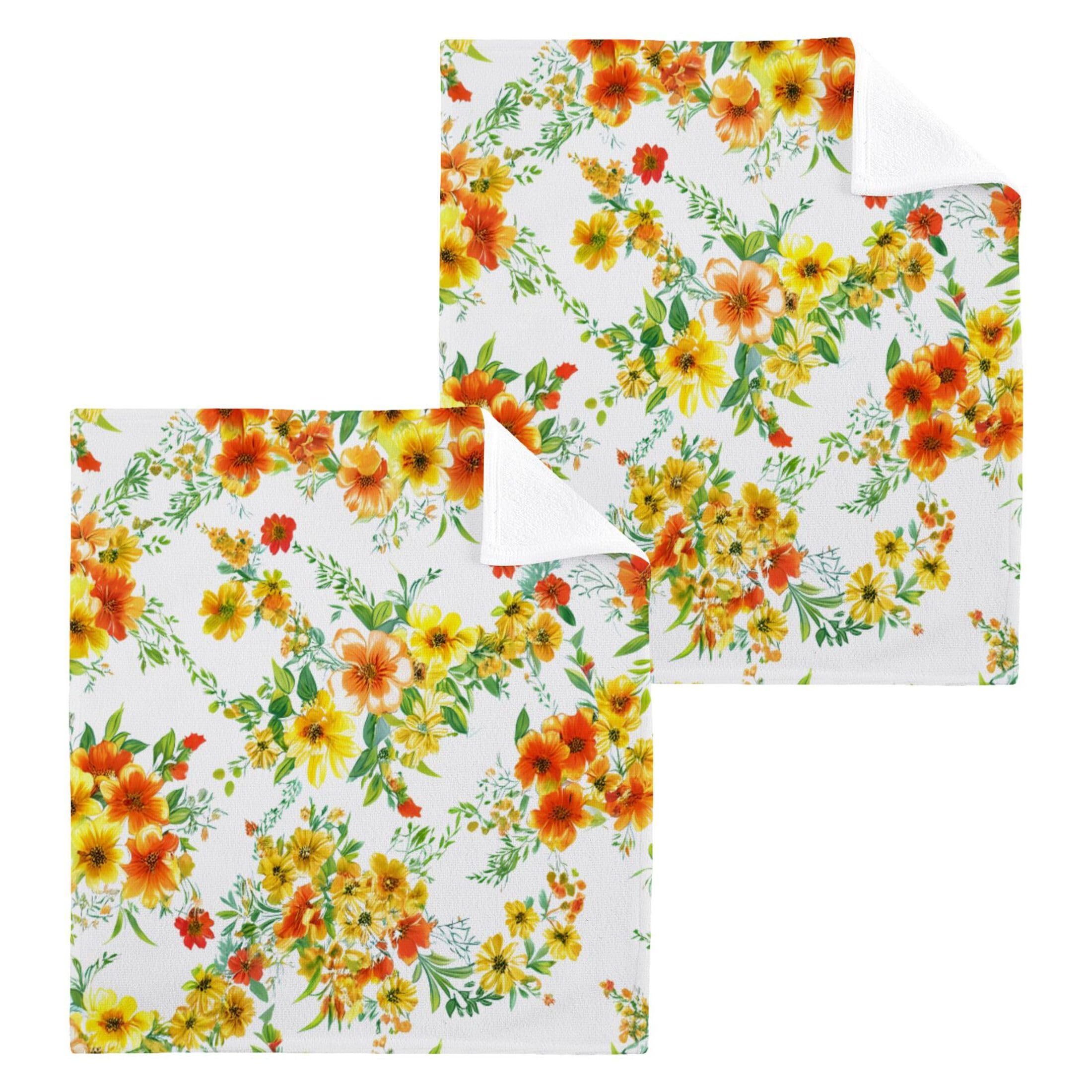 Kigai Yellow Orange Flowers 4 Pack Washcloths Cotton Soft Absorbent Skin Friendly Wash Cloths Fingertip Towels Machine Washable 12x12 in