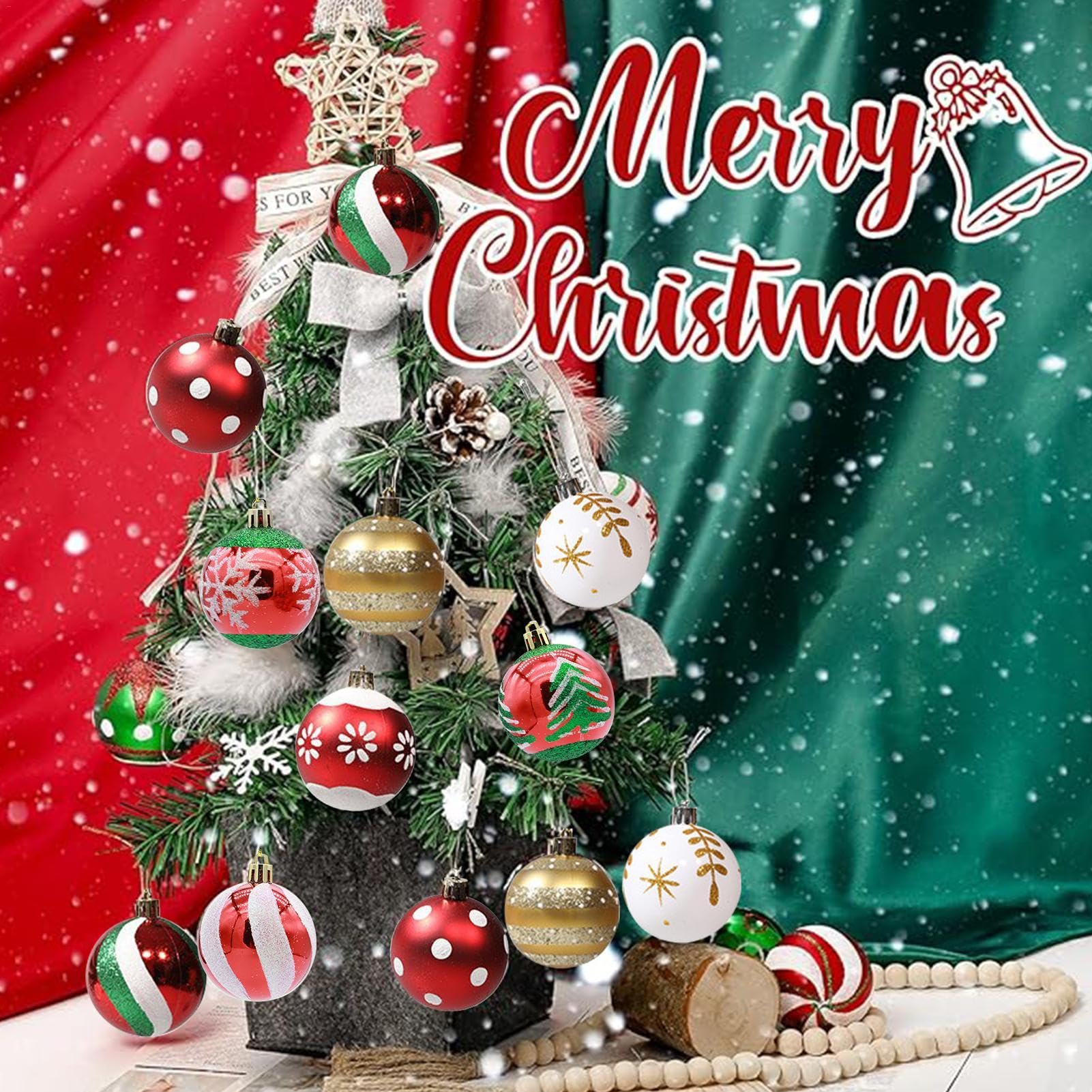 Bolas de Navidad, 48 bolas decorativas de Navidad pintadas