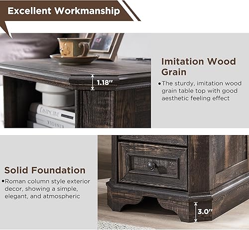 Miniatura 6 de T4TREAM Juego de 2 mesitas de noche de granja con estación de carga, mesa auxiliar de 18 pulgadas con 2 cajones, mesa auxiliar de madera, armario de