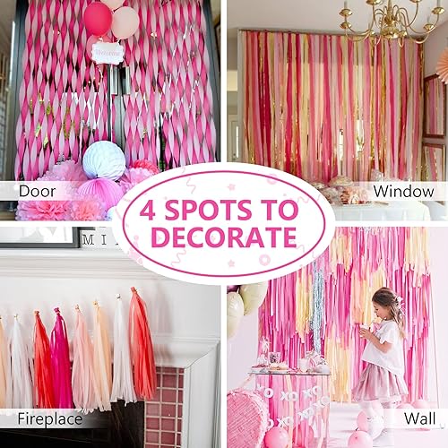 Miniatura 5 de PartyWoo Serpentinas de papel crepé 6 rollos de 492 pies, paquete de serpentinas de papel crepé en color rosa y rojo, papel crepé para decoraciones