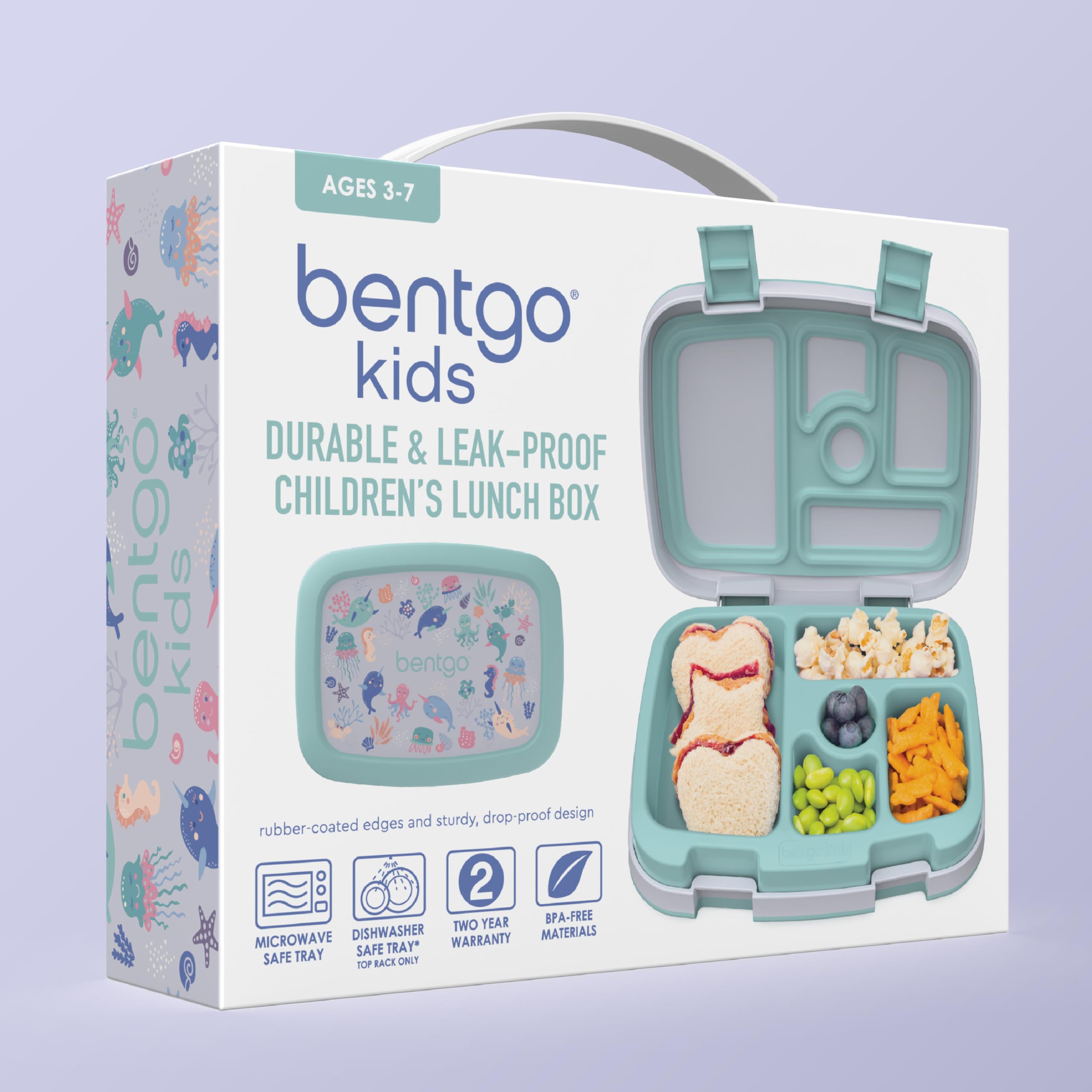 Bentgo Wydruki dla dzieci, szczelne, 5-komorowe pudełko na lunch dla dzieci w stylu bento – idealne rozmiary porcji dla dzieci w wieku 3–7 lat, trwałe, odporne na upadki, nadaje się do mycia w