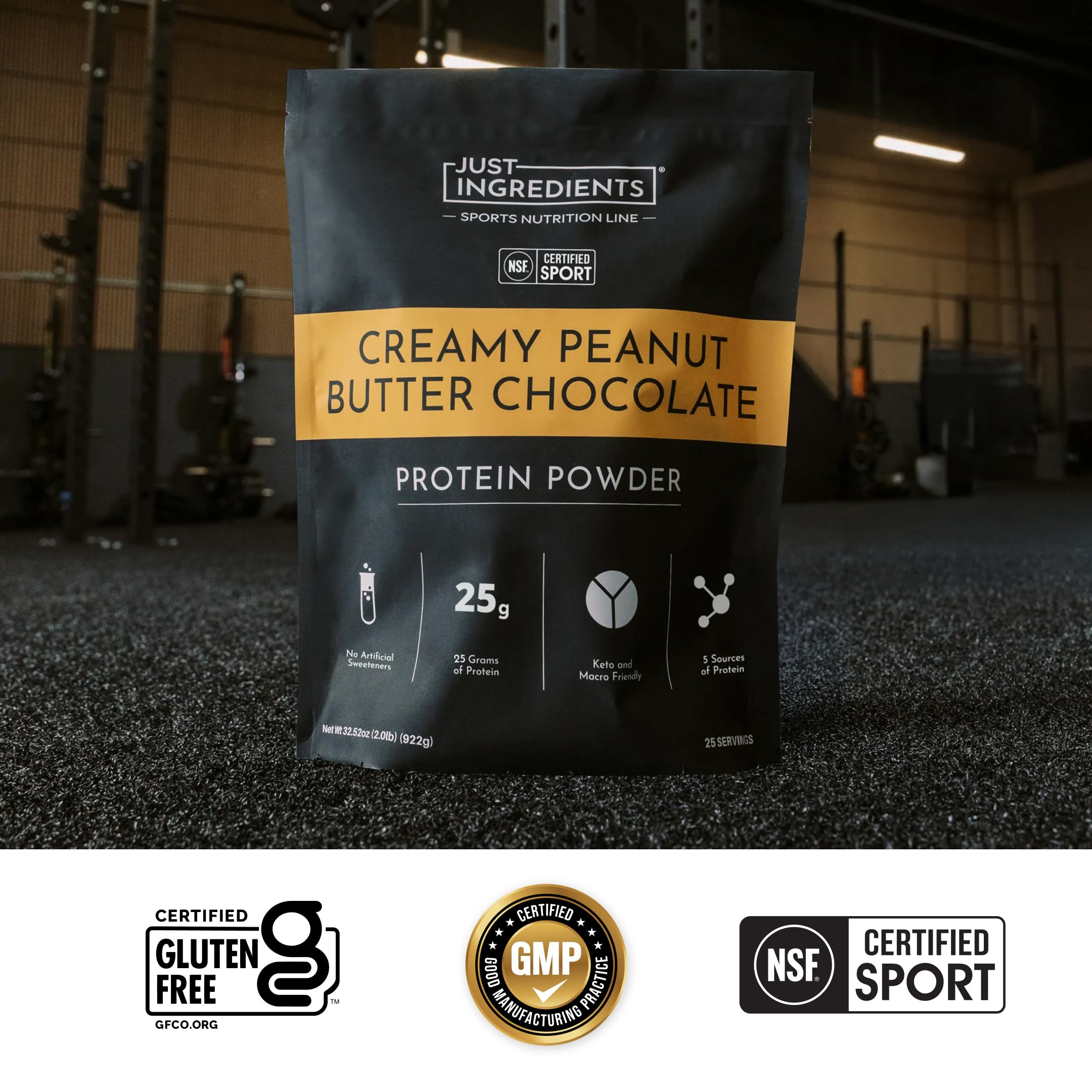 JUST INGREDIENTS Peanut Butter Chocolate Protein Powder - NSF - 25 Serv — Amazon image 3