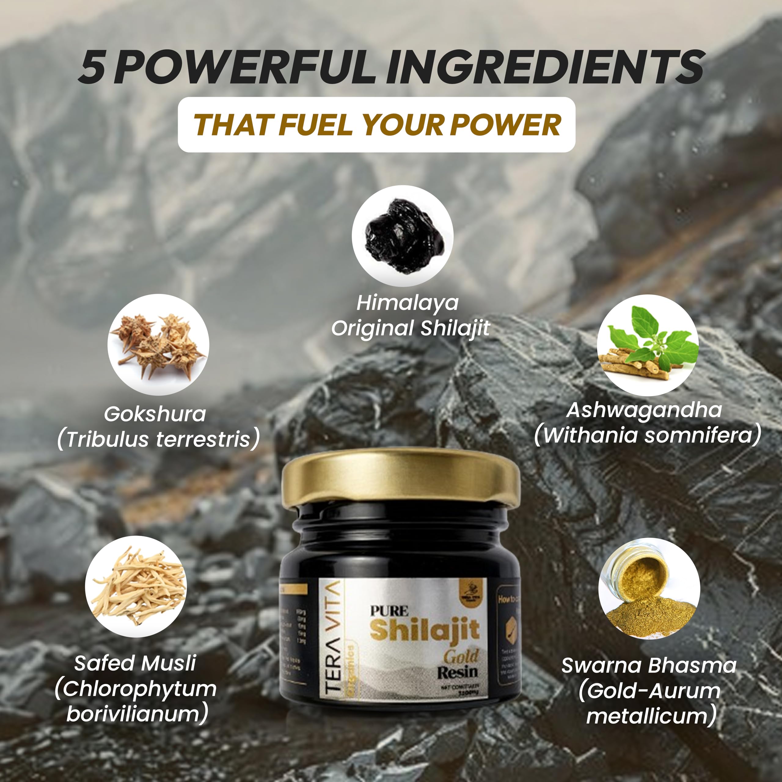 Shilajit/Shilajeet Gold Resin - 20g | 40 Servings | Boost Muscle Growth & Stamina | Contains 24 Carat Gold | 100% Ayurvedic — Amazon image 3